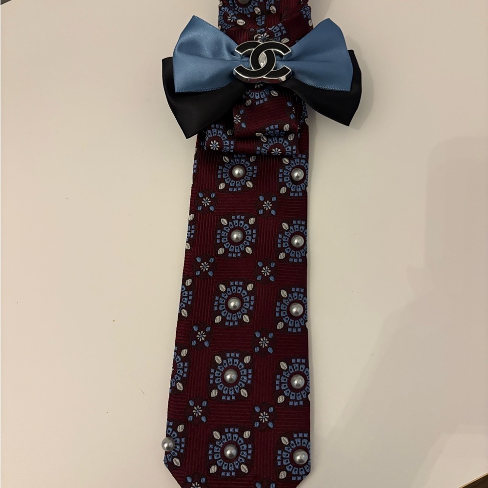 Burgundy Tie with multi color embellishments and Bow